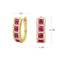 Gold Red Stone Pavé Huggie Earrings