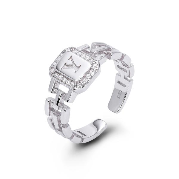 Silver Monogram Pavé Band Ring