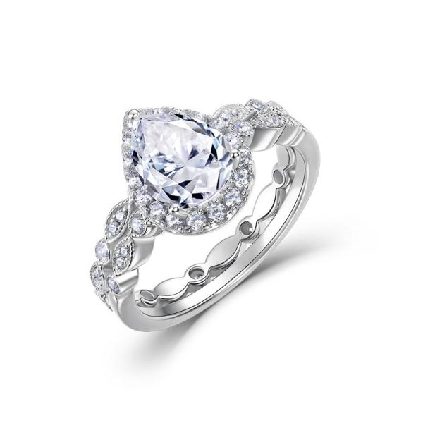 925 Silver Pear-Cut Halo Ring