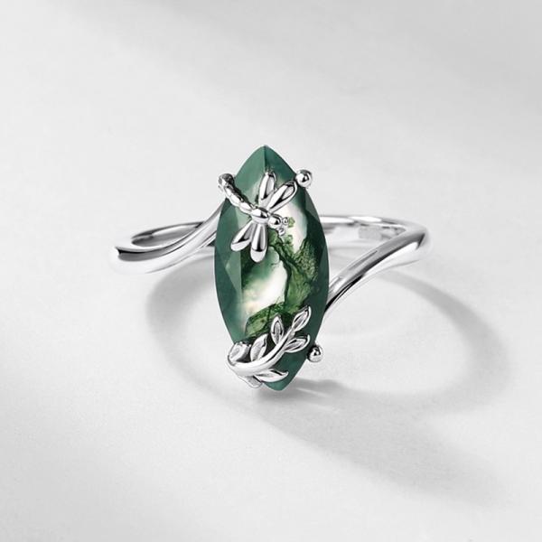 Silver Jade Floral Band Ring