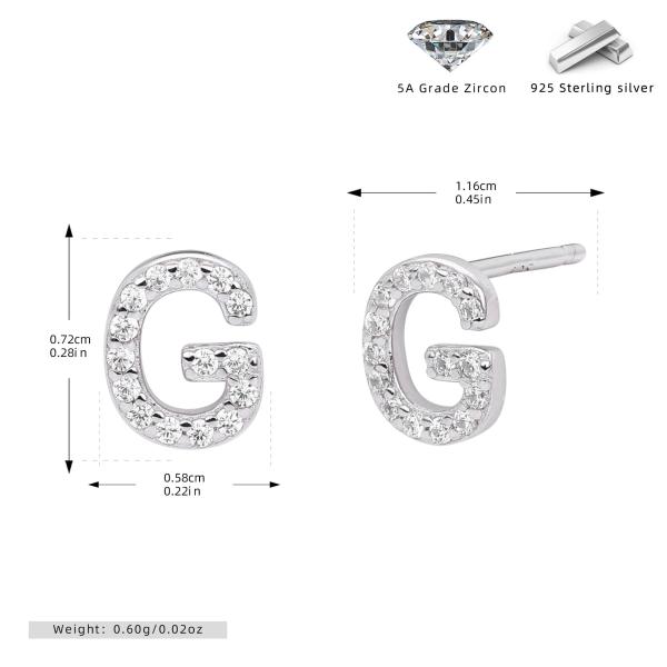 Silver Letter 'G' Zirconia Stud Earrings
