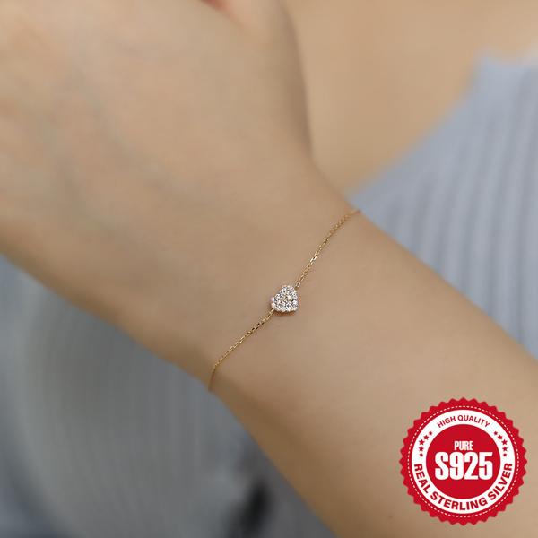 925 Silver Pavé Heart Chain Bracelet