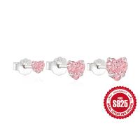 Sterling Silver Pink Heart CZ Stud Earrings