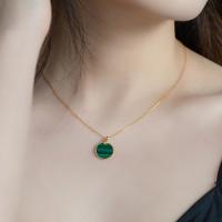 Gold-Plated Green Disc Pendant Necklace