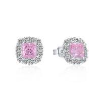 Pink Cubic Zirconia Halo Stud Earrings