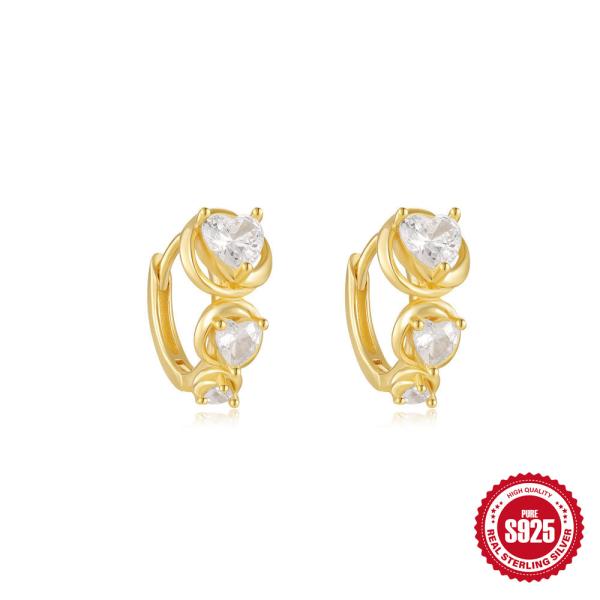 Gold-Tone Heart Cubic Zirconia Huggie Earrings