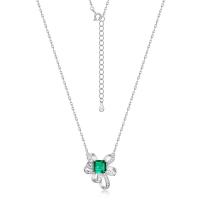 Silver Floral Emerald Pendant Necklace