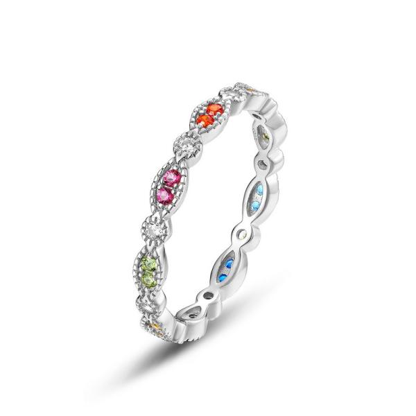 Delicate Multicolor Prong Silver Band