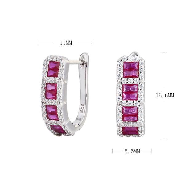 Geometric Ruby Silver Huggie Earrings