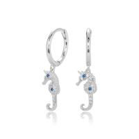 Silver Seahorse Sapphire Dangle Earrings