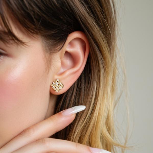 Gold Pavé Geometric Stud Earrings