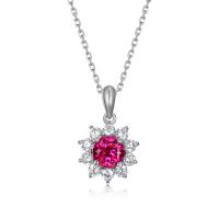 Floral Pink Ruby Silver Pendant Necklace