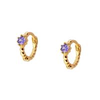 Gold-Plated Huggie Earrings with Purple Stone