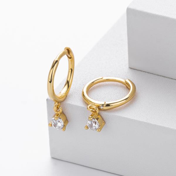 Gold Cubic Zirconia Dangle Huggie Earrings