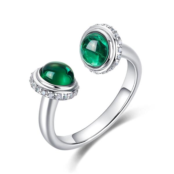 Green Stone Silver Open Band Ring