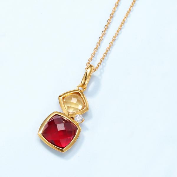 Gold Multicolor Geometric Pendant Necklace