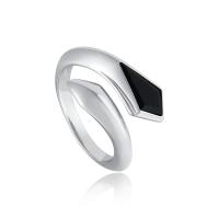 Silver Geometric Onyx Open Band Ring