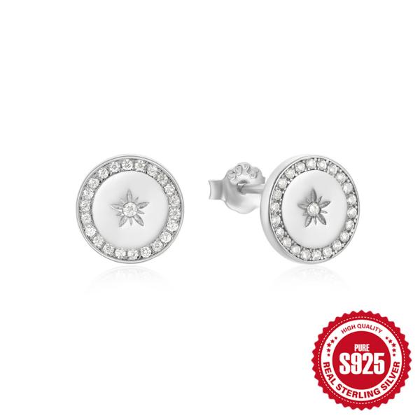 925 Sterling Silver Floral Halo Stud Earrings
