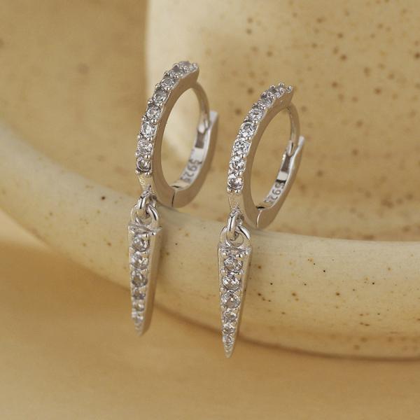 Silver Pavé Spike Huggie Earrings