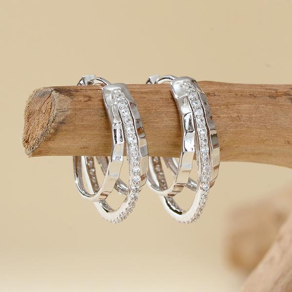 Silver-Tone Pavé Medium Hoop Earrings
