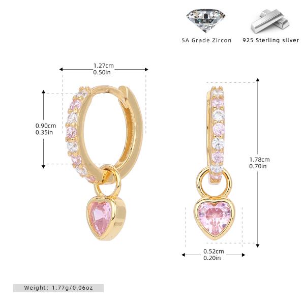 Gold Pink Heart Huggie Hoop Earrings