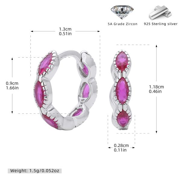 Silver Pink Zircon Geometric Huggie Earrings