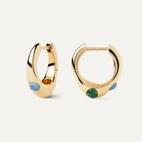 Gold Huggie Earrings with Colorful Stones