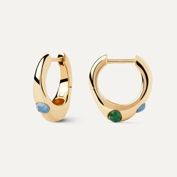 Gold Huggie Earrings with Colorful Stones