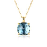 Blue Topaz Gold Prong Pendant Necklace