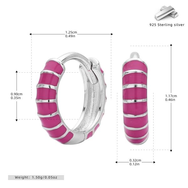 Pink Enamel Silver Huggie Earrings