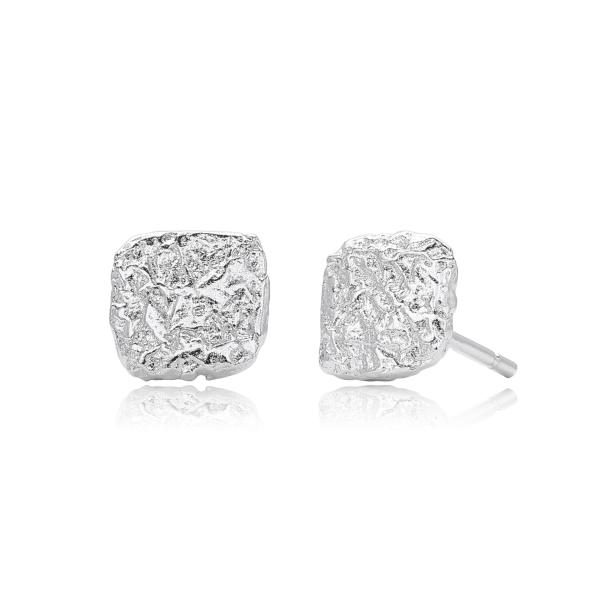 Textured Silver Geometric Stud Earrings