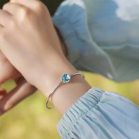Delicate Silver Light Blue Glass Bangle