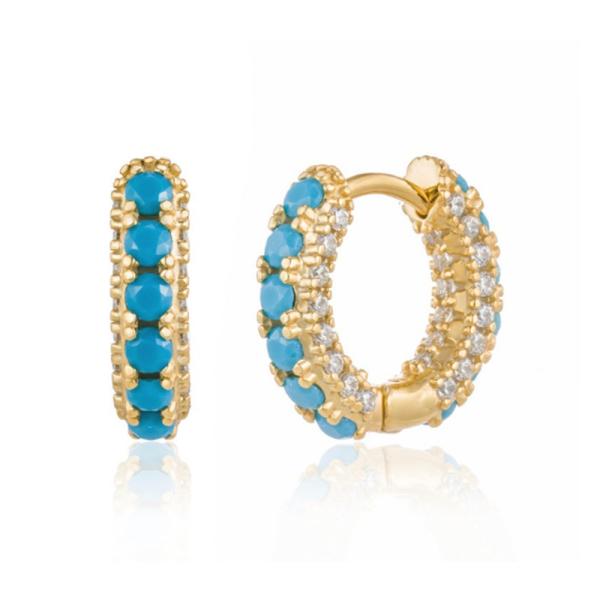 Gold-Plated Turquoise Small Hoop Earrings