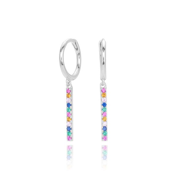 Silver Multicolor Dangle Hoop Earrings