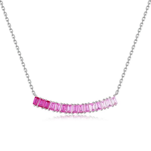 Silver Pink Cubic Zirconia Station Necklace