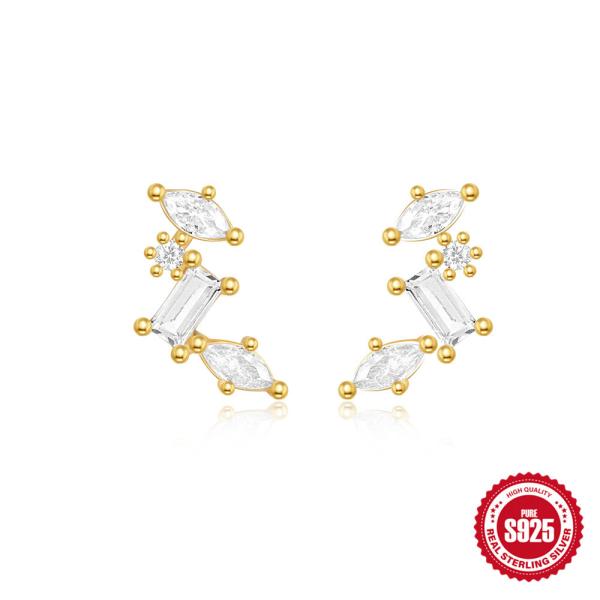 925 Silver Two-Tone Geometric Stud Earrings