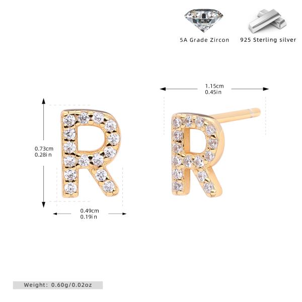 Gold-Plated 'R' Monogram Stud Earrings