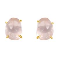 Gold-Plated Pink Glass Stud Earrings