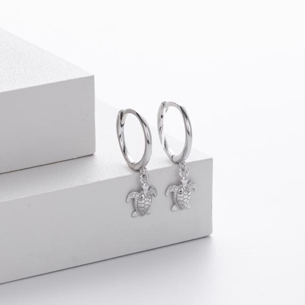 Silver Turtle Charm Huggie Earrings