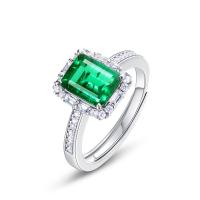 925 Silver Rectangular Emerald Halo Ring