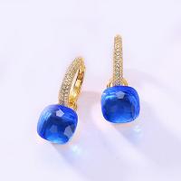 Gold Pavé Hoop Earrings with Blue Crystal Drops