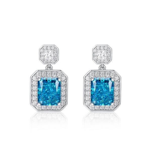 Silver Blue CZ Dangle Earrings