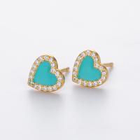 Turquoise Heart Gold Stud Earrings