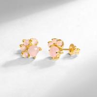 Floral Pink Stone Gold Stud Earrings