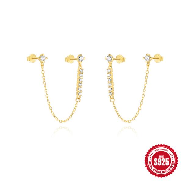 Gold-Finished Cubic Zirconia Chain Earrings