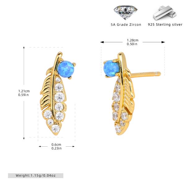 Gold Feather Opal Stud Earrings