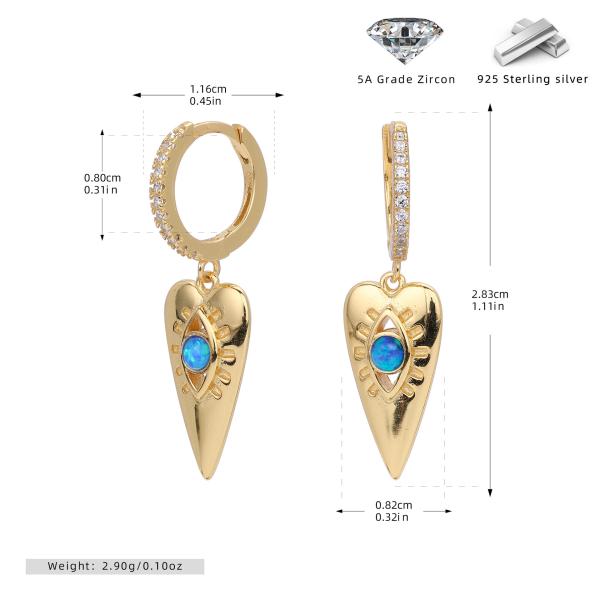 Gold Opal Heart Dangle Earrings