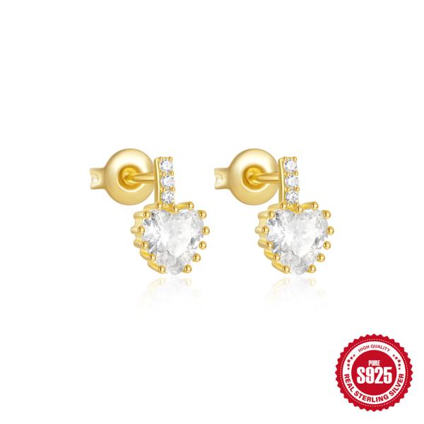 Gold-Tone Heart Cubic Zirconia Stud Earrings