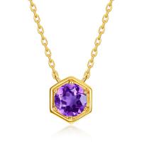 Gold Amethyst Geometric Pendant Necklace