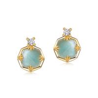 Gold Jade Geometric Stud Earrings